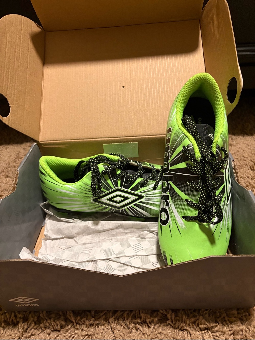 Umbro Kids Neon Green Soccer Cleats with Black Accents